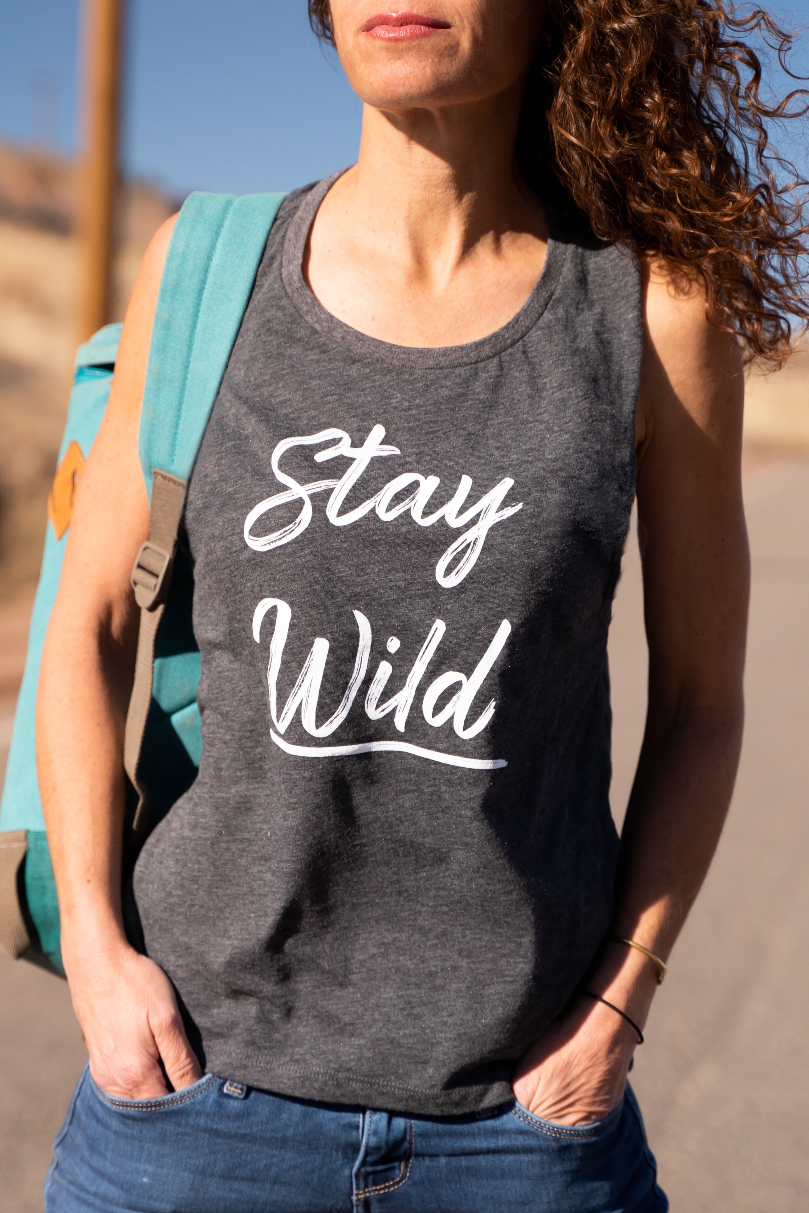 Stay Wild Muscle Tee, Charcoal Heather